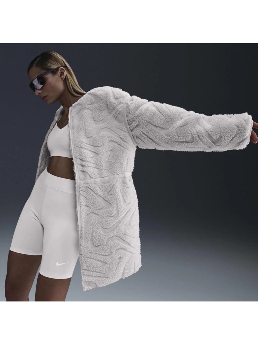 Nike Cream Textured Sherpa Longline Jacket